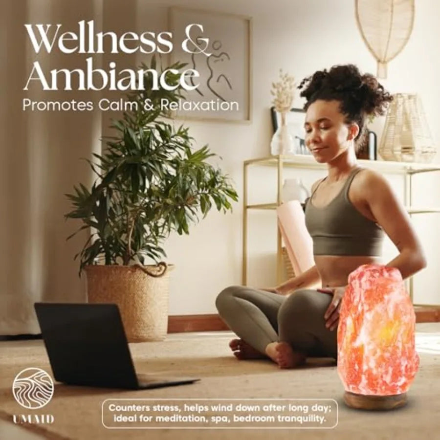 Himalayan Salt Lamp With Wooden Base Dimmable Night Light