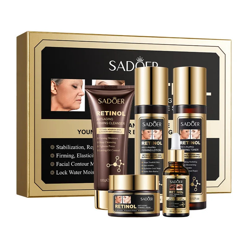 Retinol Facial Skincare Set With Toner Essence And Cream