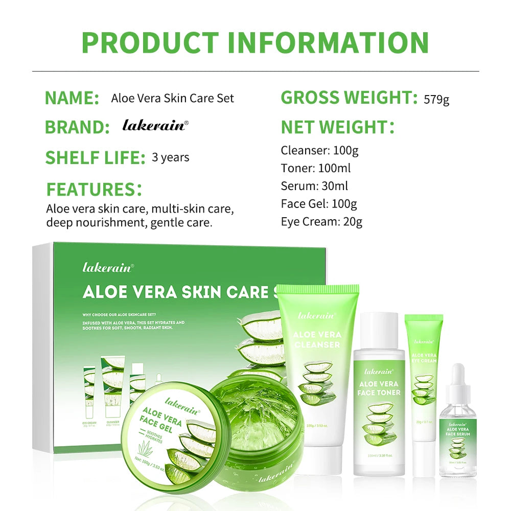 Lakerain Aloe Vera Skin Care Set Hydration Cleanser Toner Serum