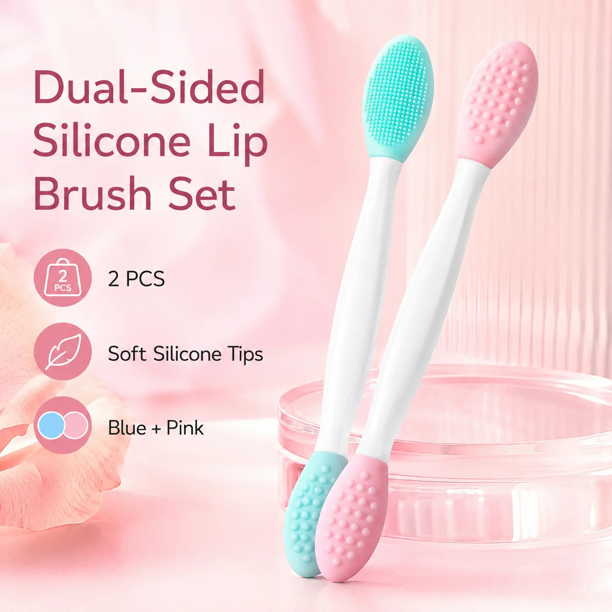 Double-Sided Silicone Lip Brushes For Exfoliation And Balm Application