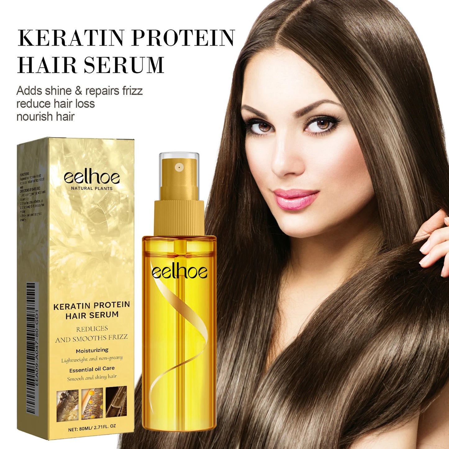 EELHOE Keratin Hair Serum For Smoothing Damaged Frizzy Hair Repair