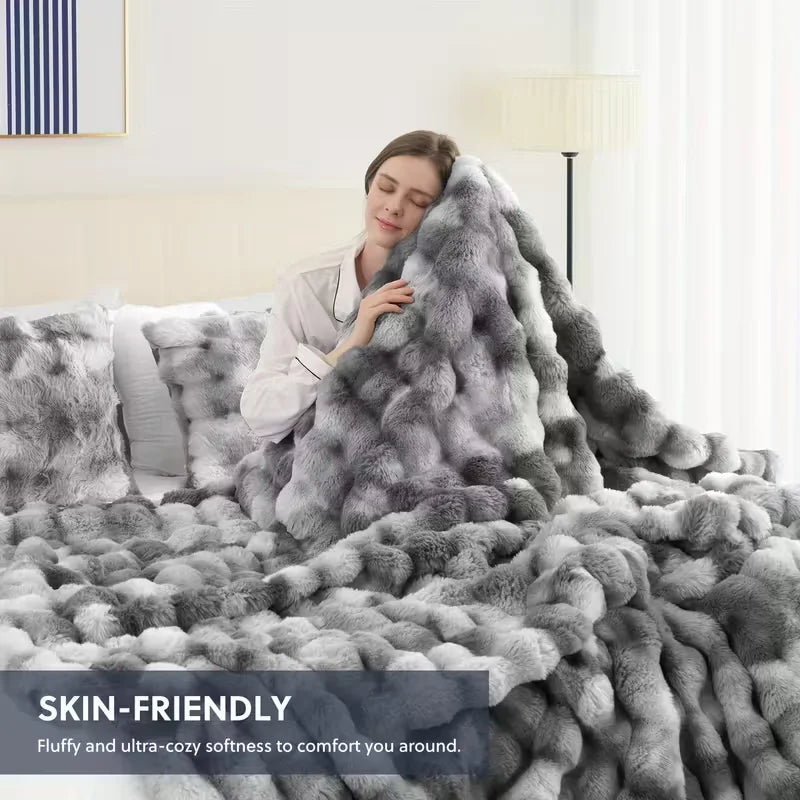 ROSEKIND Ultra Soft Faux Fur Rabbit Blanket For Home Office