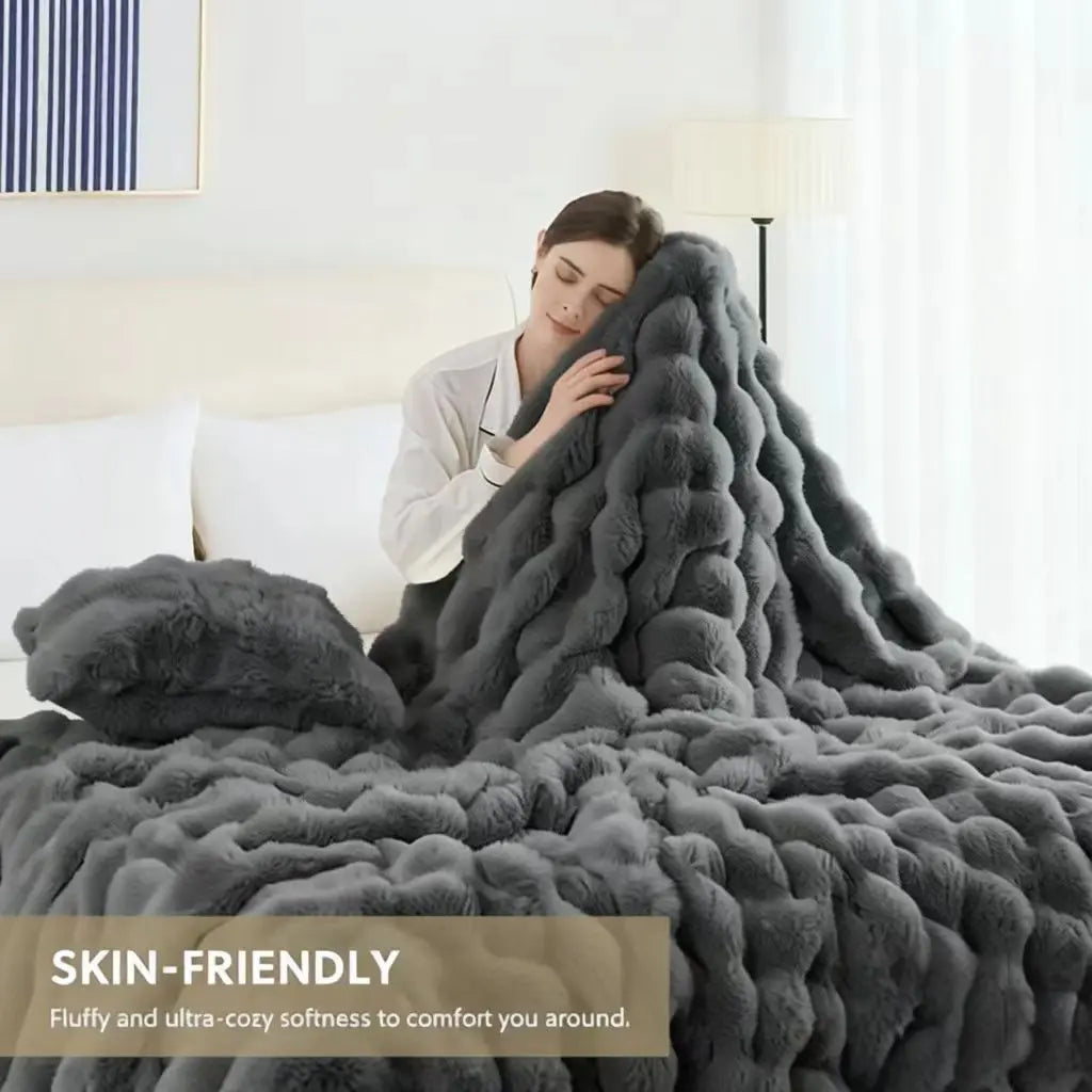 ROSEKIND Ultra Soft Faux Fur Rabbit Blanket For Home Office