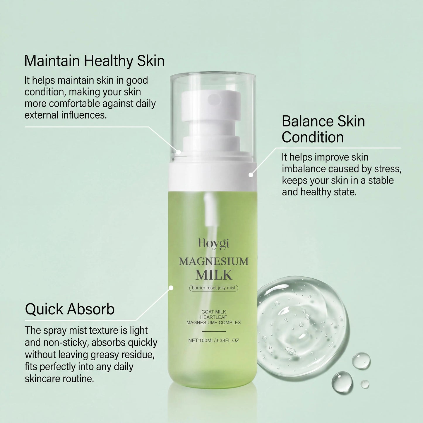 Hoygi Magnesium Milk Jelly Toner Mist Moisturizing Facial Spray