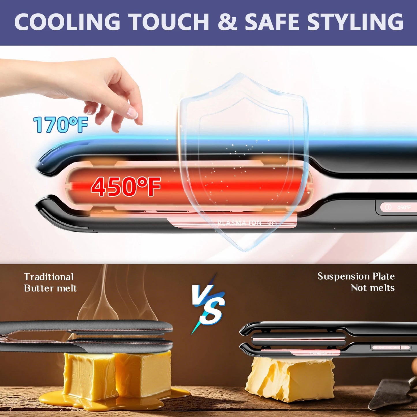 RUCHA 2in1 Hair Straightener And Curler Plasma Ceramic Floating Plates
