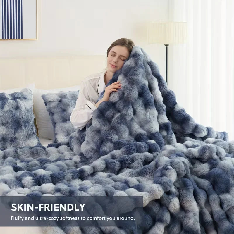 ROSEKIND Ultra Soft Faux Fur Rabbit Blanket For Home Office