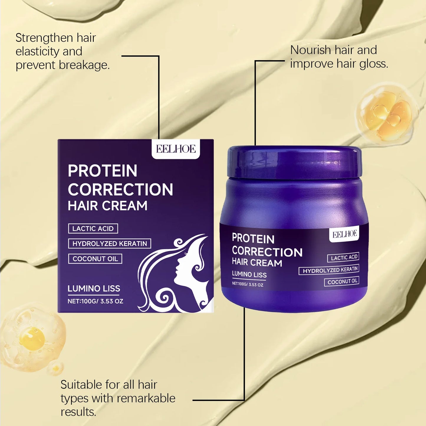 Keratin Hair Straightening Cream For Repair And Frizz Control