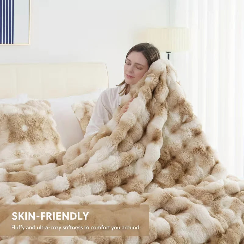 ROSEKIND Ultra Soft Faux Fur Rabbit Blanket For Home Office