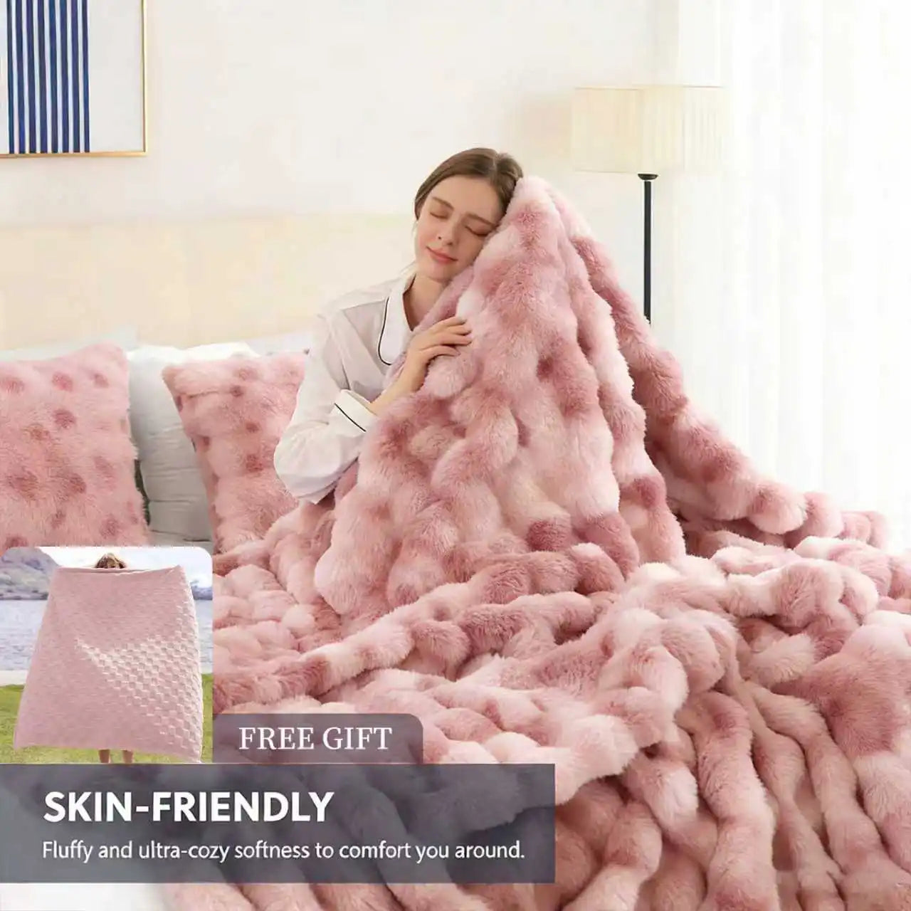 ROSEKIND Ultra Soft Faux Fur Rabbit Blanket For Home Office