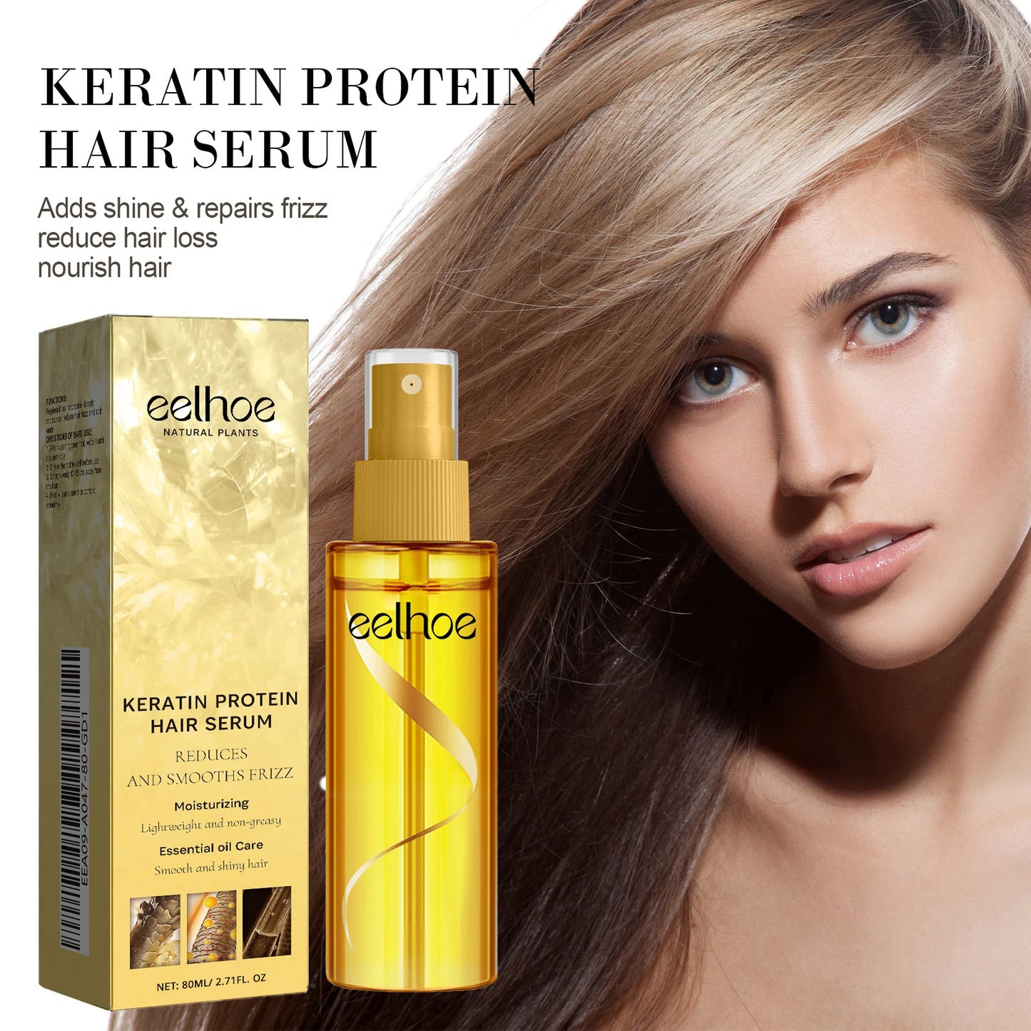 EELHOE Keratin Hair Serum For Smoothing Damaged Frizzy Hair Repair