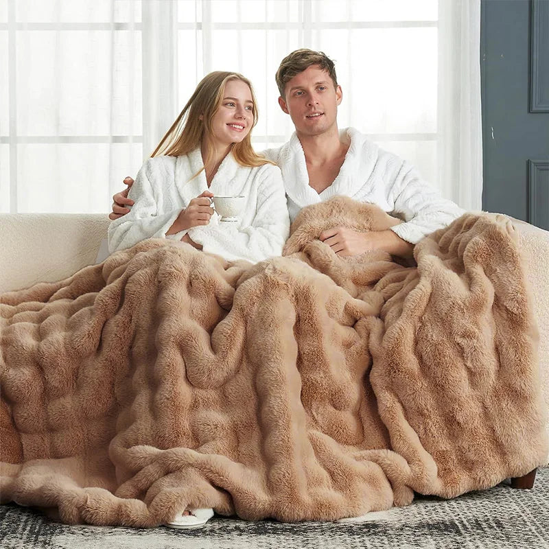 ROSEKIND Ultra Soft Faux Fur Rabbit Blanket For Home Office