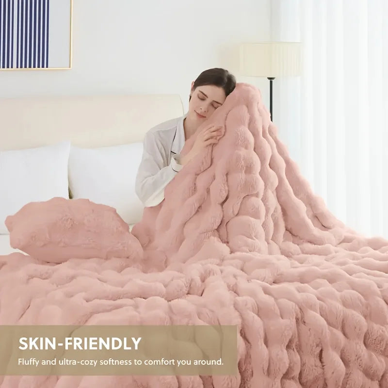 ROSEKIND Ultra Soft Faux Fur Rabbit Blanket For Home Office