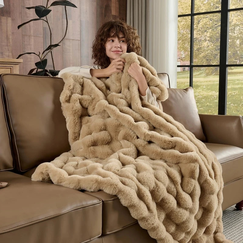 ROSEKIND Ultra Soft Faux Fur Rabbit Blanket For Home Office