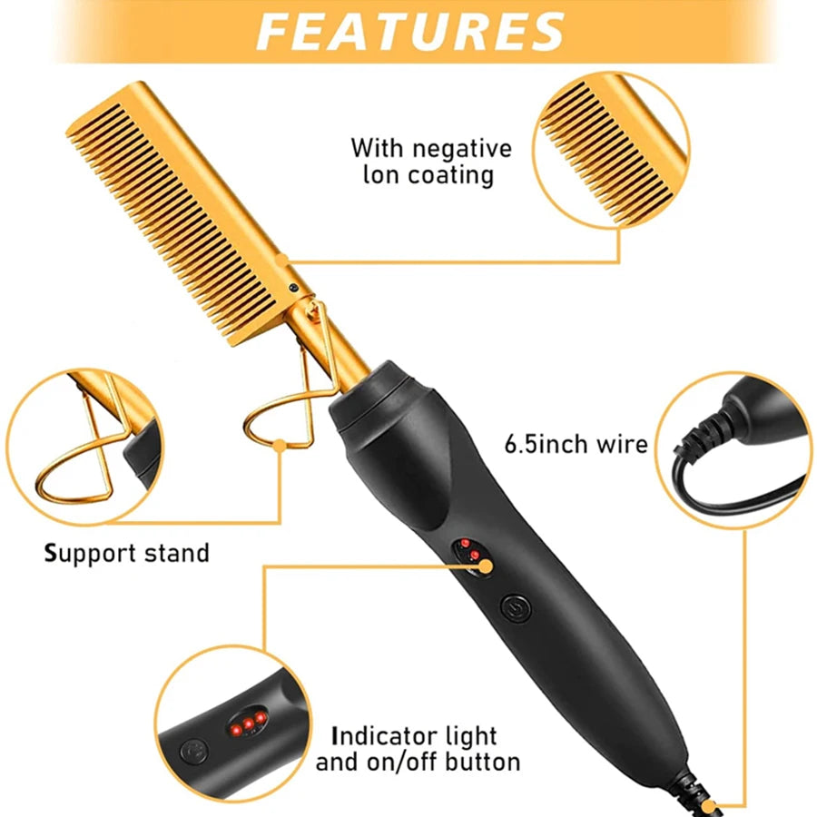 Goiple Electric Hot Comb Hair Straightener Curling Iron For Natural Hair