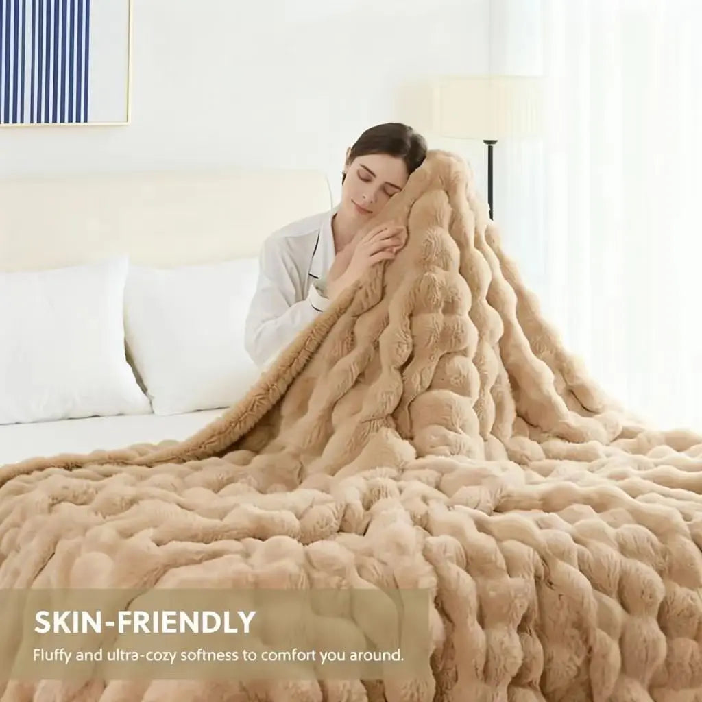 ROSEKIND Ultra Soft Faux Fur Rabbit Blanket For Home Office
