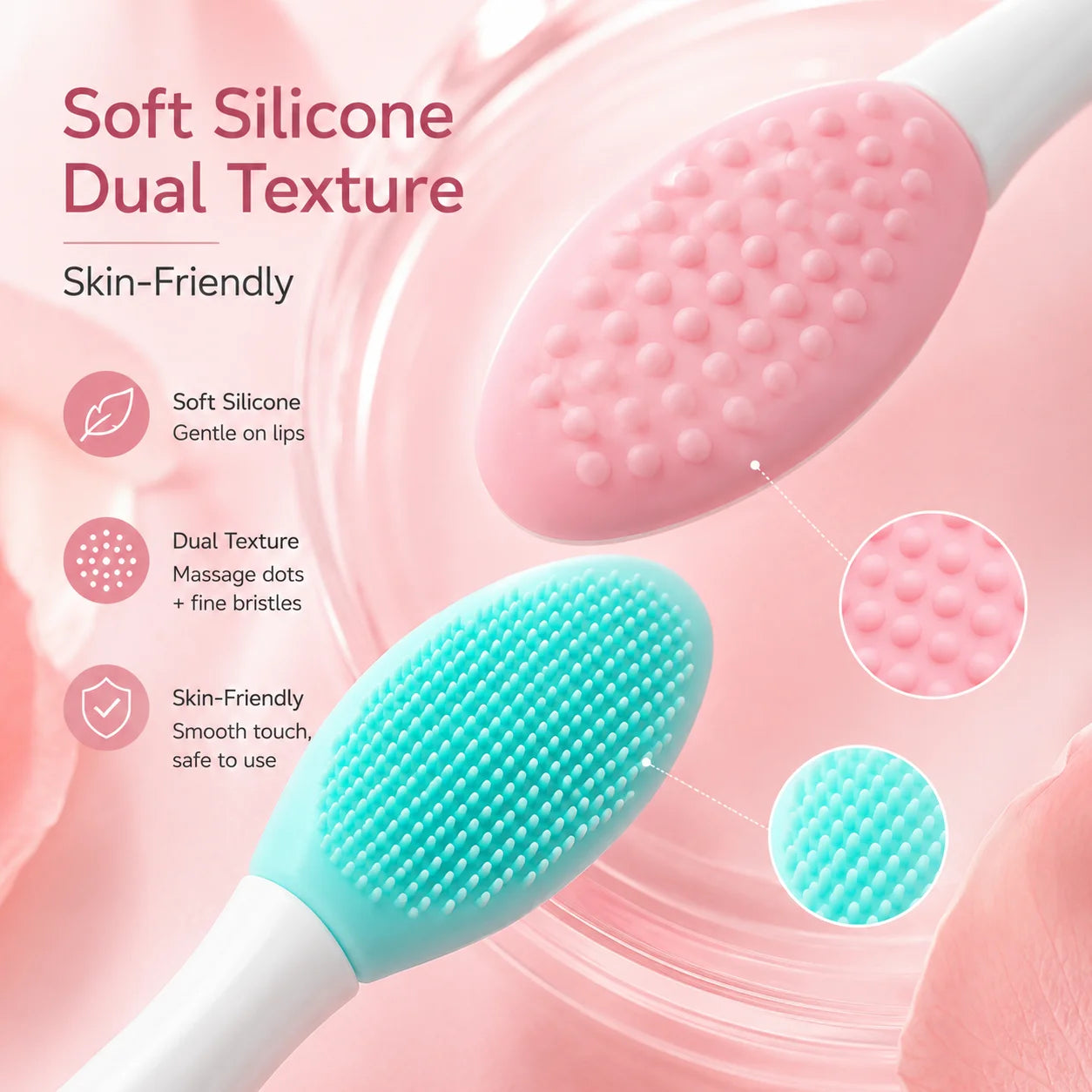 Double-Sided Silicone Lip Brushes For Exfoliation And Balm Application