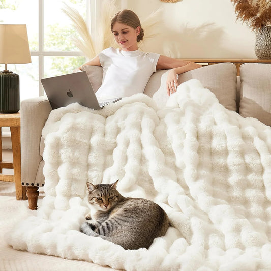 ROSEKIND Ultra Soft Faux Fur Rabbit Blanket For Home Office