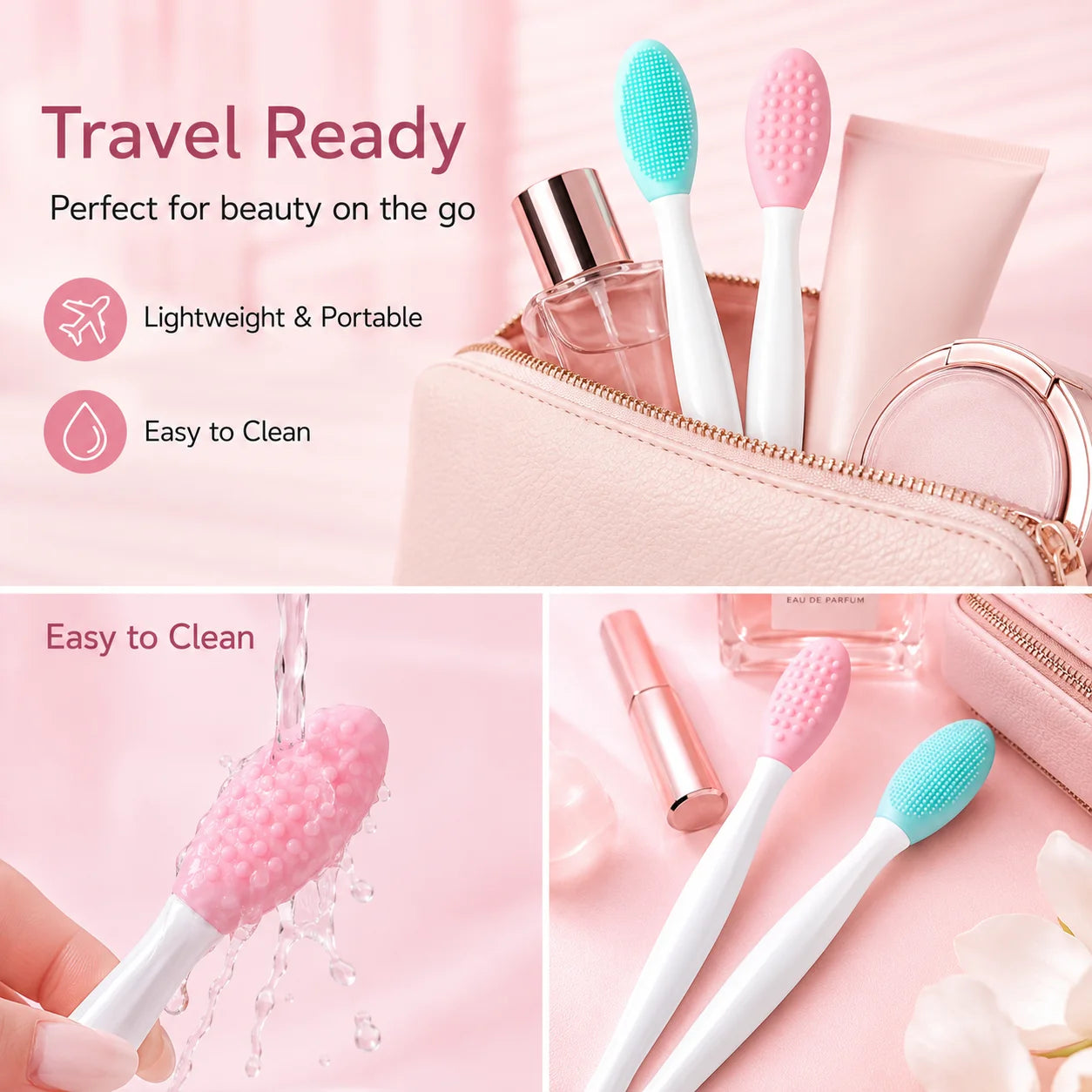 Double-Sided Silicone Lip Brushes For Exfoliation And Balm Application