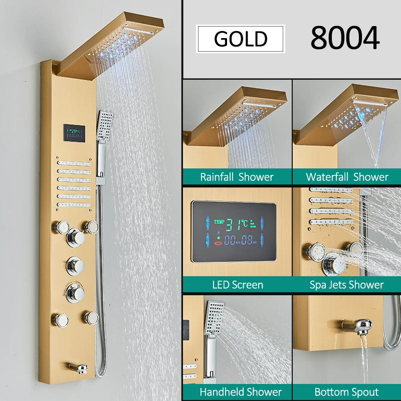 Quyanre LED Shower Panel Tower System Rain Waterfall Faucet