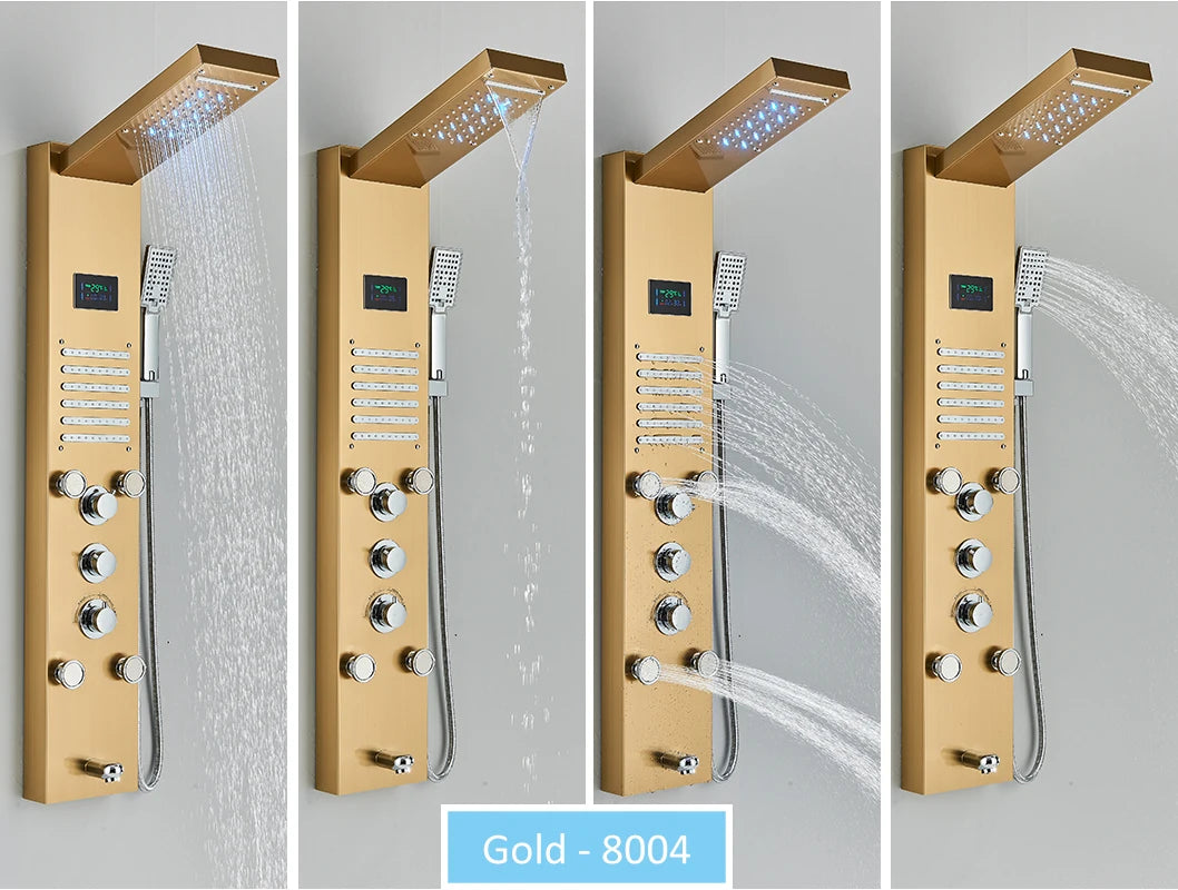Quyanre LED Shower Panel Tower System Rain Waterfall Faucet