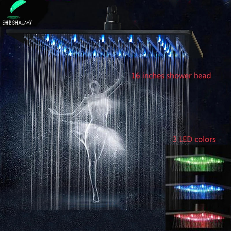 SHBSHAIMY LED Shower Head Rainfall Chrome Faucet Hydroelectric Power