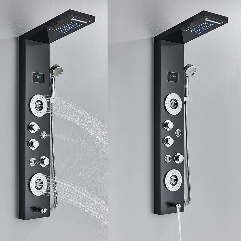 Quyanre LED Shower Panel Tower System Rain Waterfall Faucet