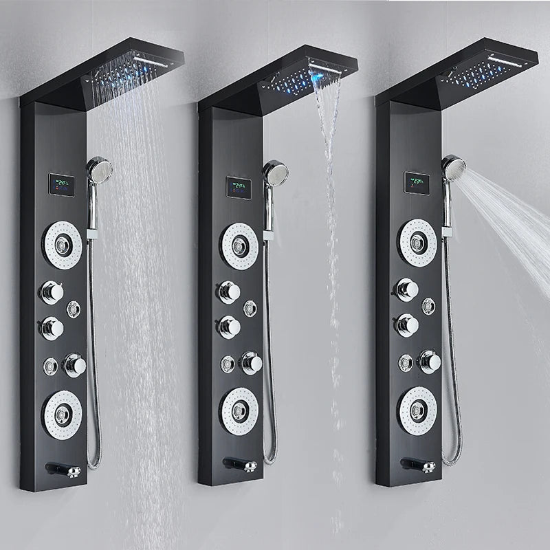 Quyanre LED Shower Panel Tower System Rain Waterfall Faucet