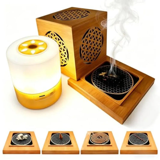 Bamboo Incense Burner Holder With Type C LED Night Light