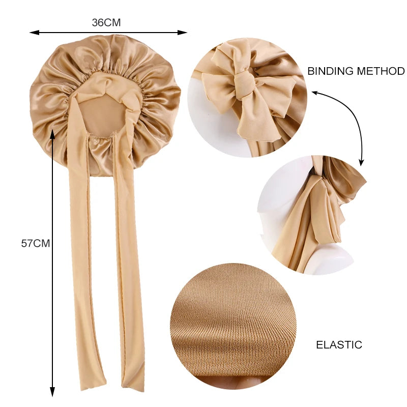 Women Satin Sleeping Bonnet Wide Brim Hair Protection Cap