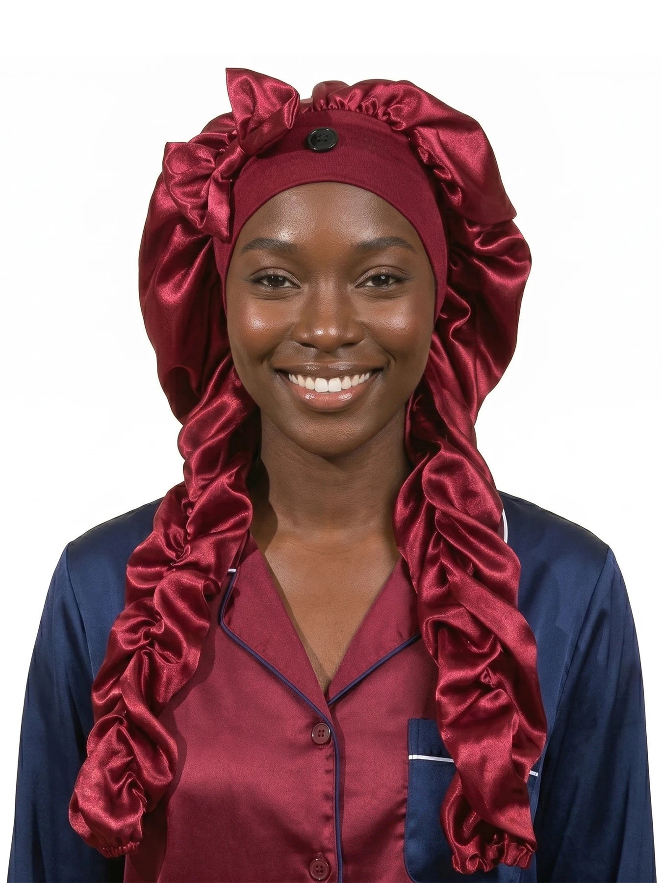 Heatless Curl Satin Sleep Bonnet With Long Styling Ribbons
