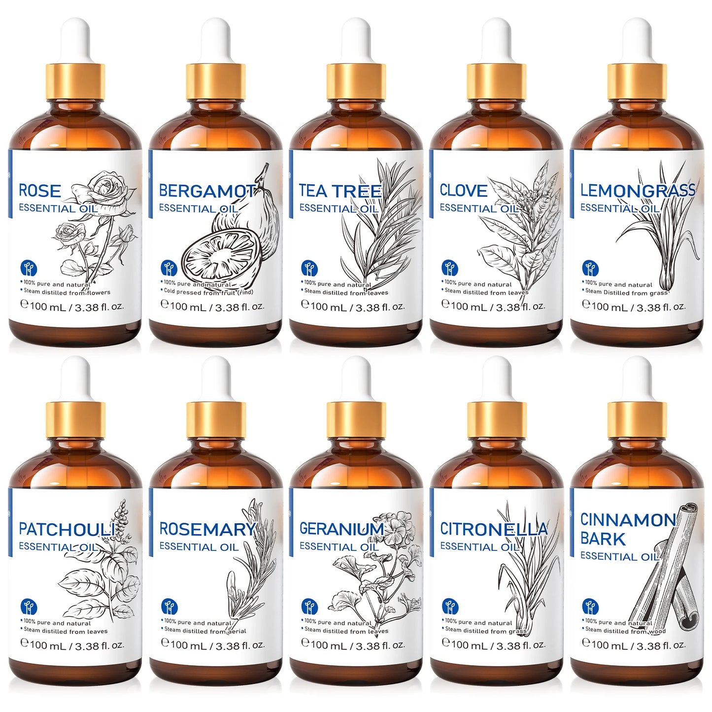 Hiqili Natural Essential Oils Set Geranium Tea Tree Rosemary Lavender Peppermint