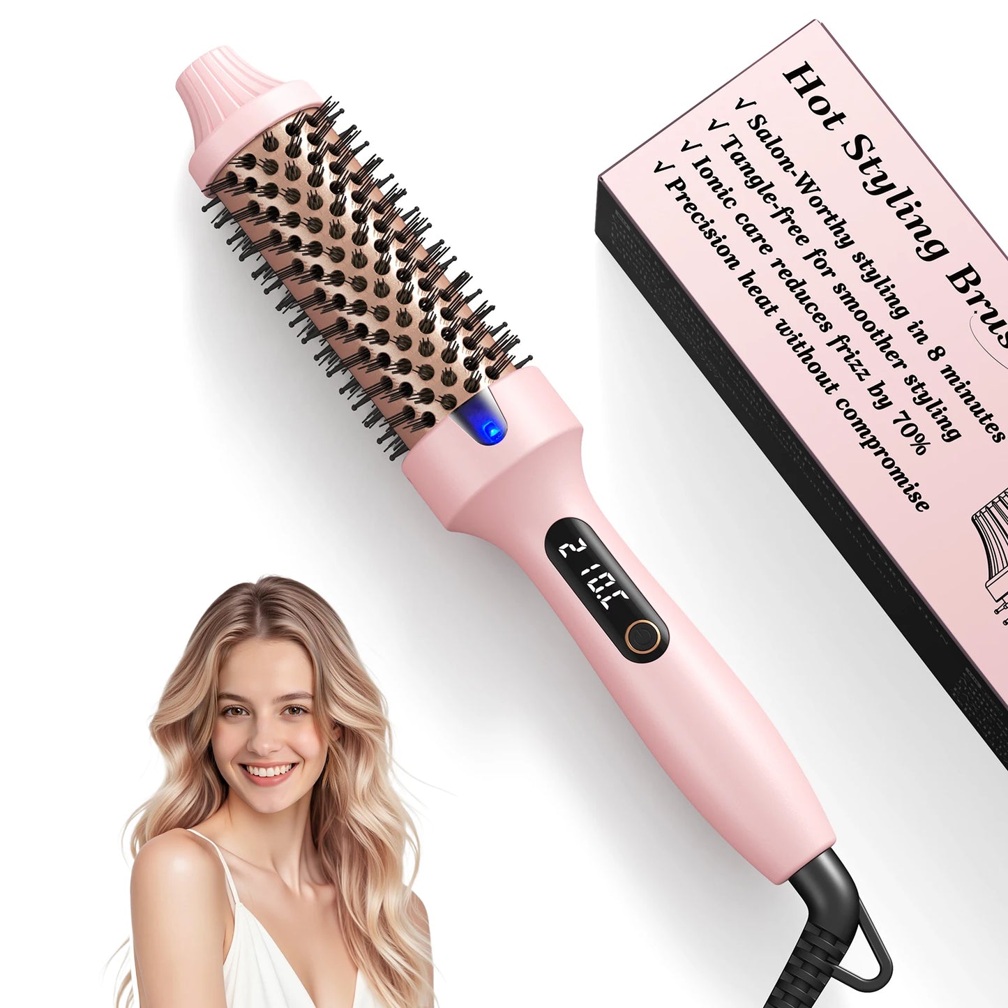 Bopcal Heated Curling Iron Brush For Volumizing Hair Styling