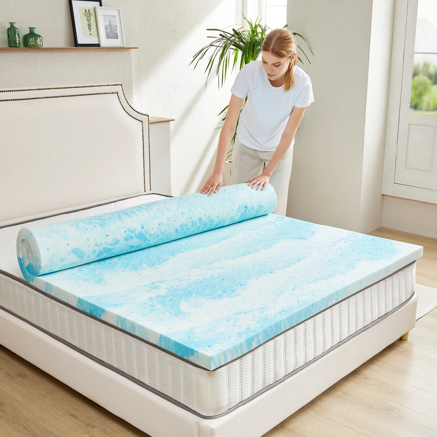 JHK Breathable Soft Gel Cooling Memory Foam Mattress Topper
