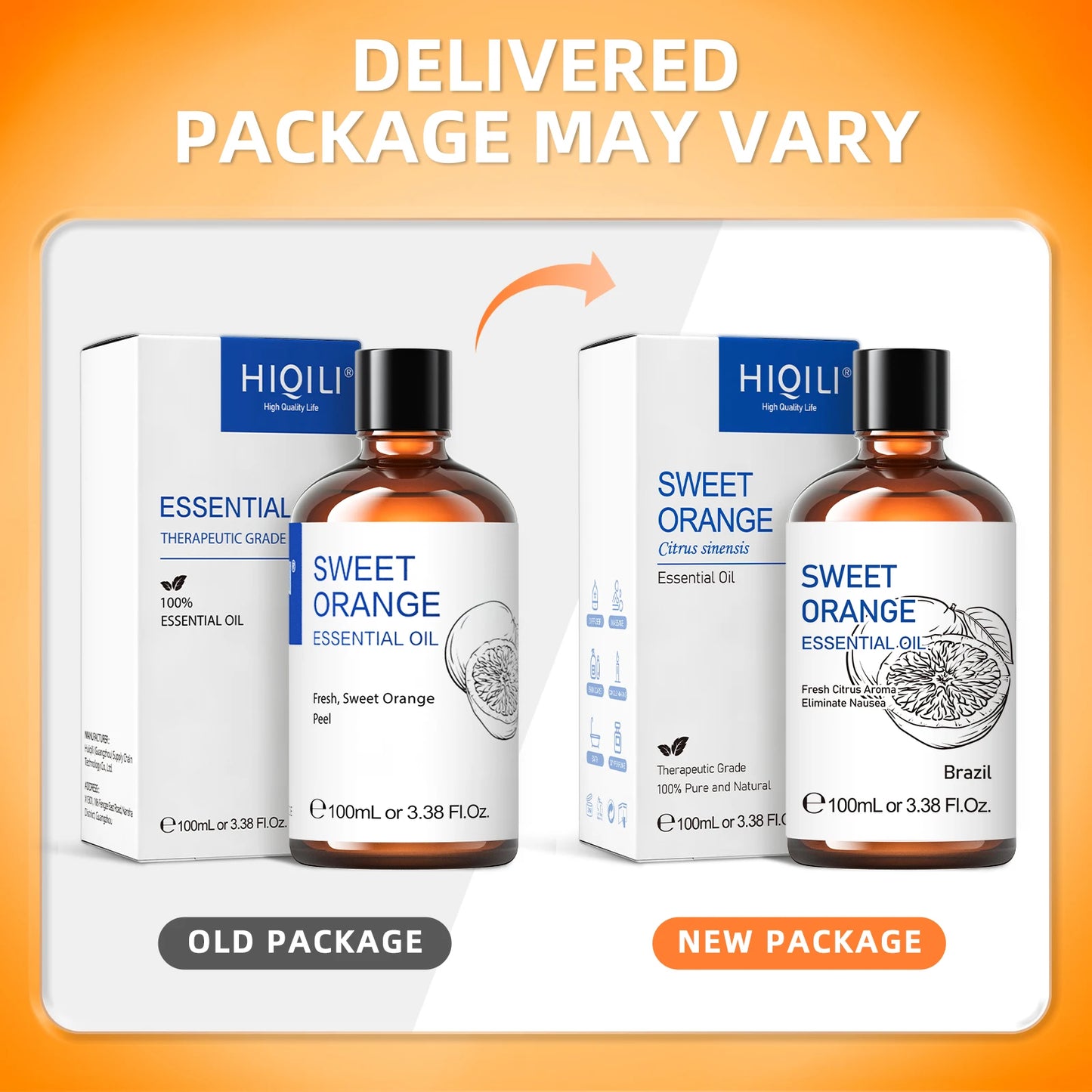 Hiqili Pure Sweet Orange Essential Oil Aromatherapy Grade