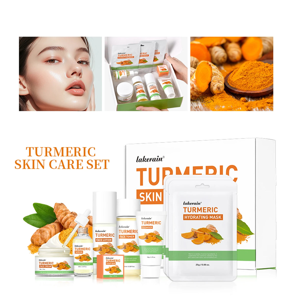 Lakerain Turmeric Skincare Set With Anti Acne Facial Cleanser