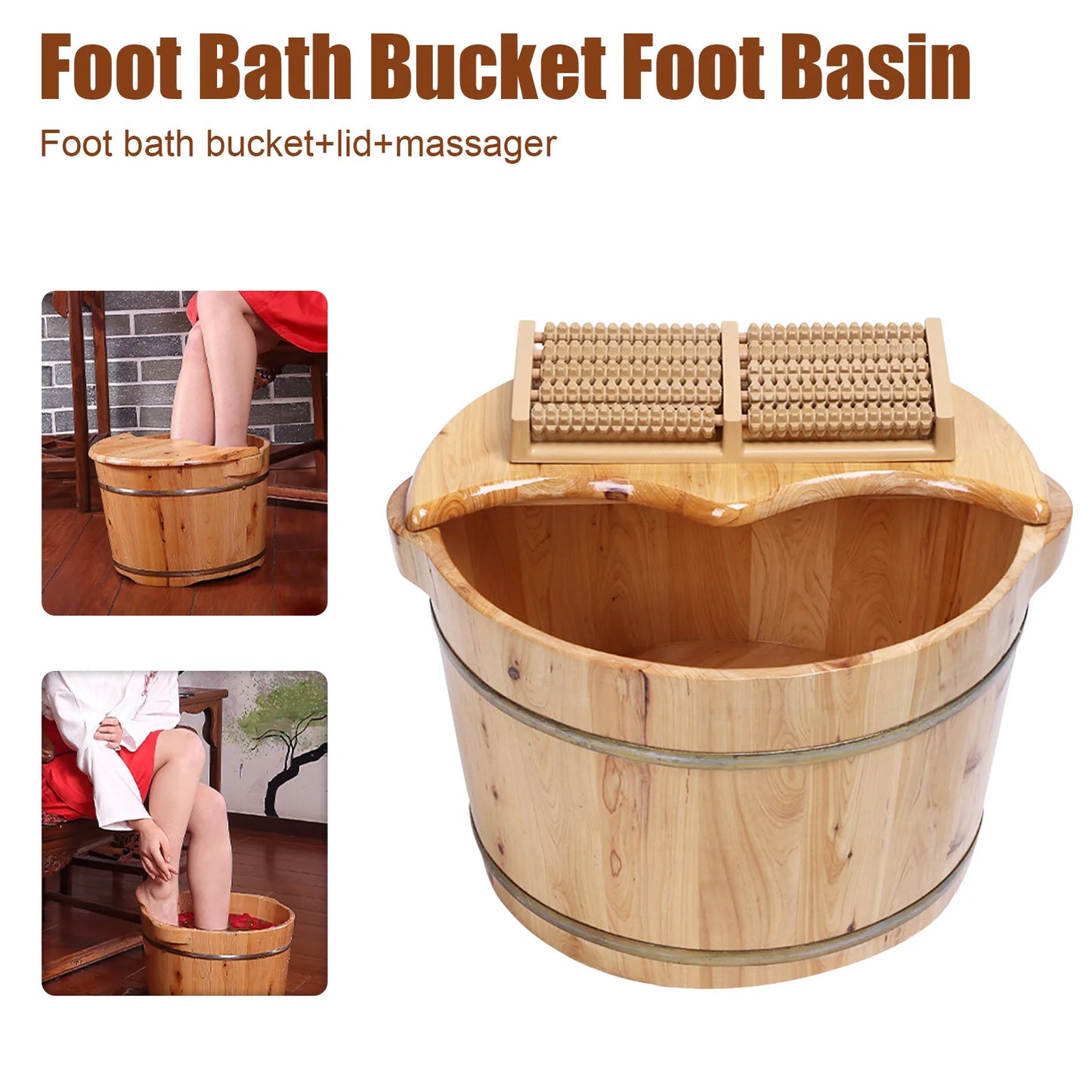 Bymaocar Handmade Solid Cedar Wood Portable Foot Bath Tub