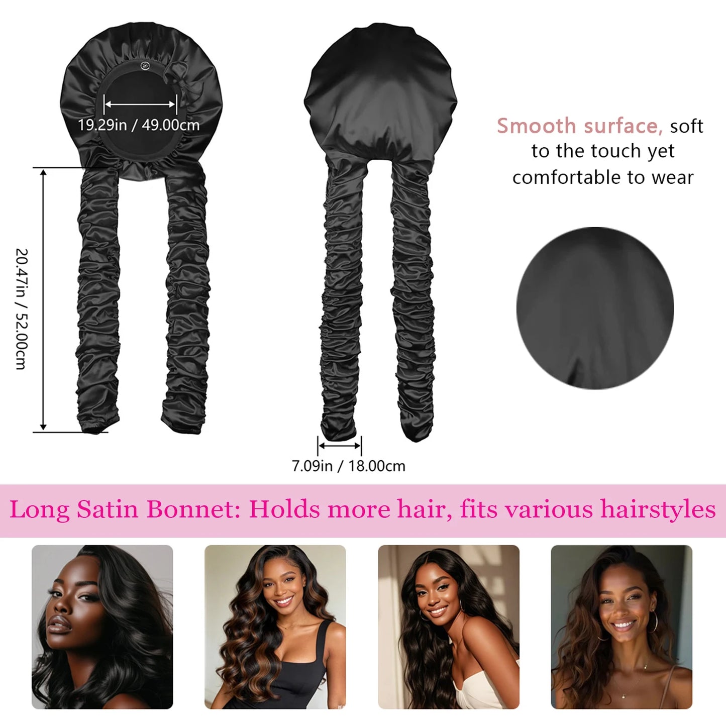 Heatless Curl Satin Sleep Bonnet With Long Styling Ribbons