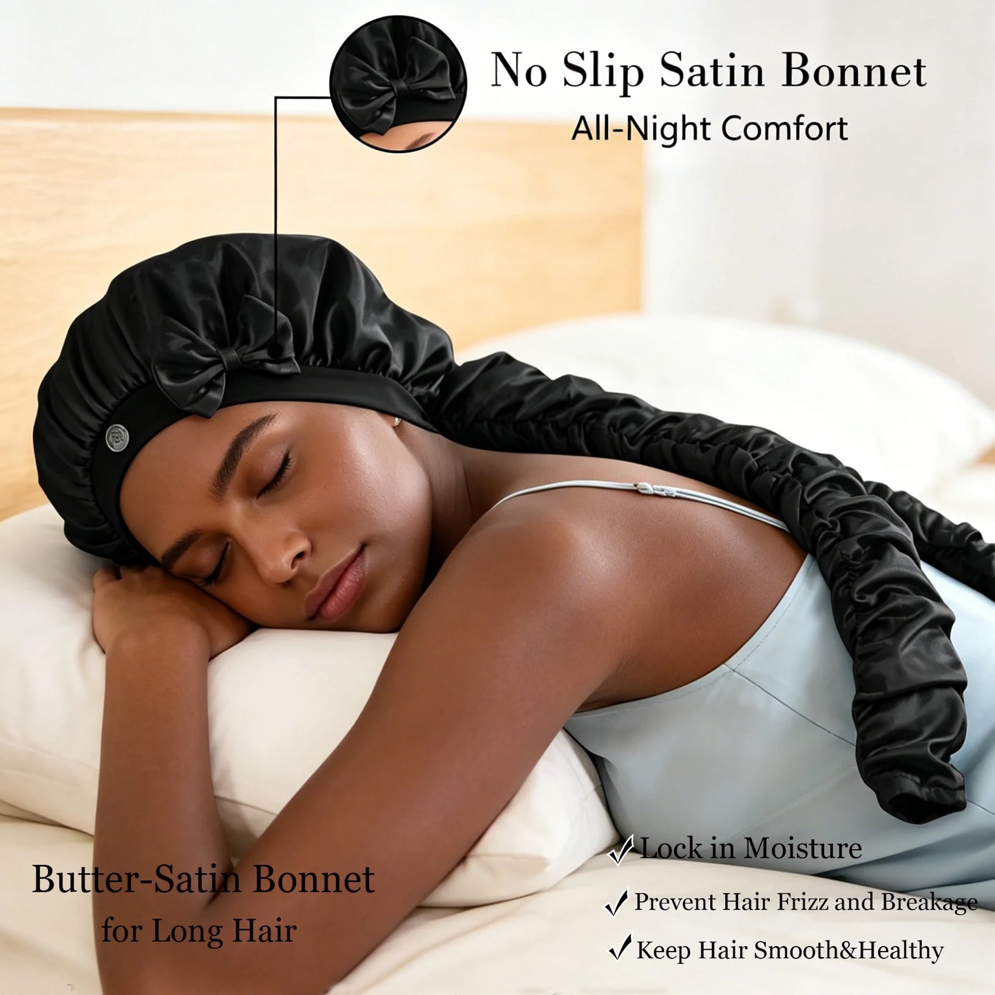 Heatless Curl Satin Sleep Bonnet With Long Styling Ribbons