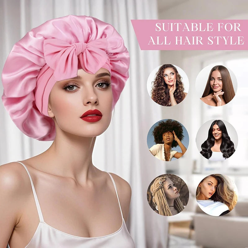 Women Satin Sleeping Bonnet Wide Brim Hair Protection Cap