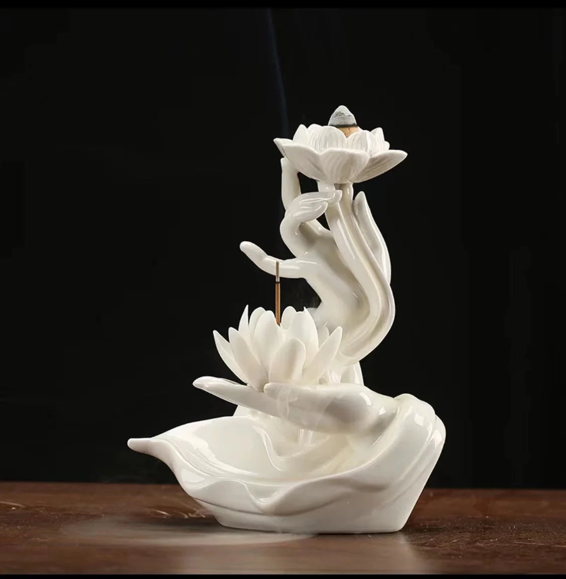Chinese Style Buddha Hand Lotus LED Reflux Incense Burner Stand