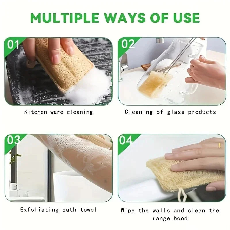 Natural Loofah Exfoliating Sponges 6pcs Bamboo Fiber Dish Cleaning