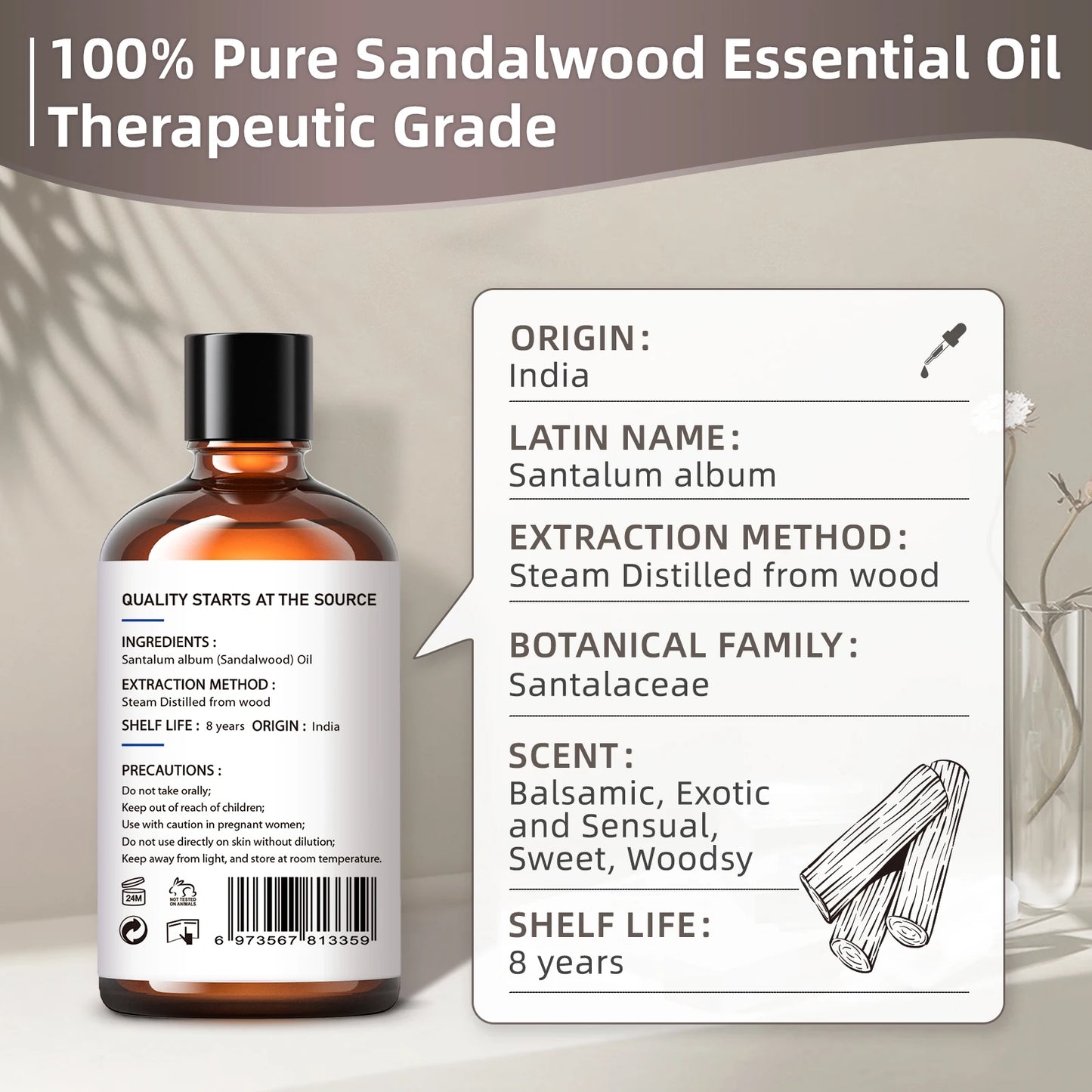 Hiqili Pure Sandalwood Essential Oil For Aromatherapy Diffuser Massage
