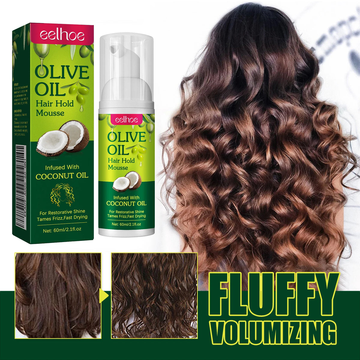EELHOE Olive Oil Hair Styling Mousse For Long Lasting Hold