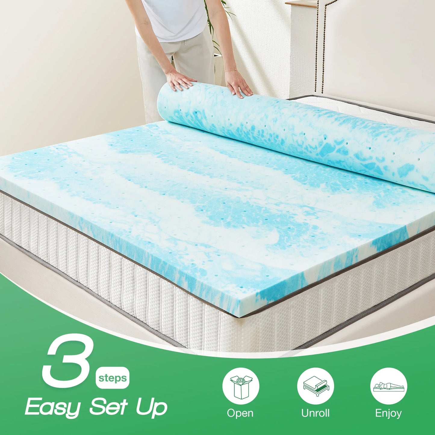 JHK Breathable Soft Gel Cooling Memory Foam Mattress Topper