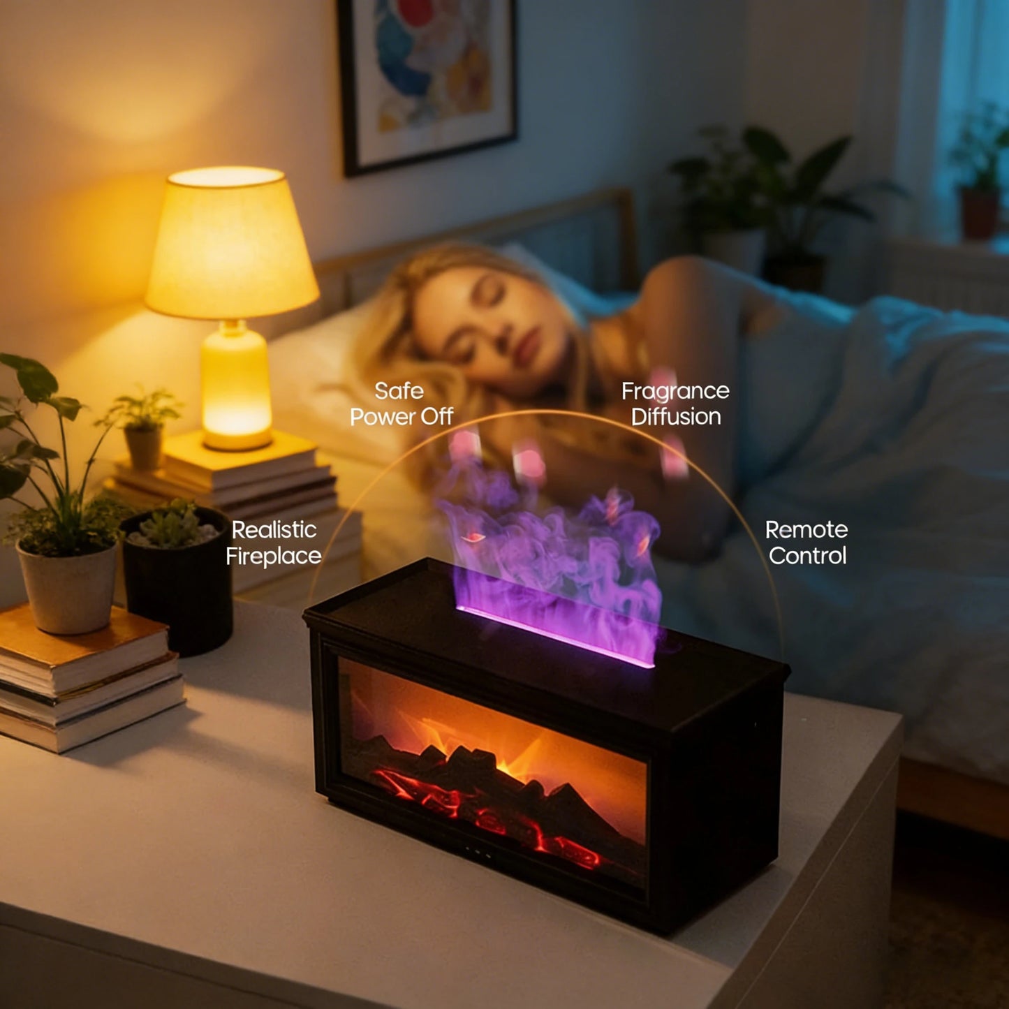 Kinscoter Simulated Fireplace Flame Aroma Diffuser Ultrasonic Humidifier Remote