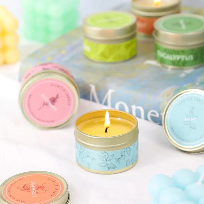 Natural Soy Wax Scented Candle In Decorative Travel Tin