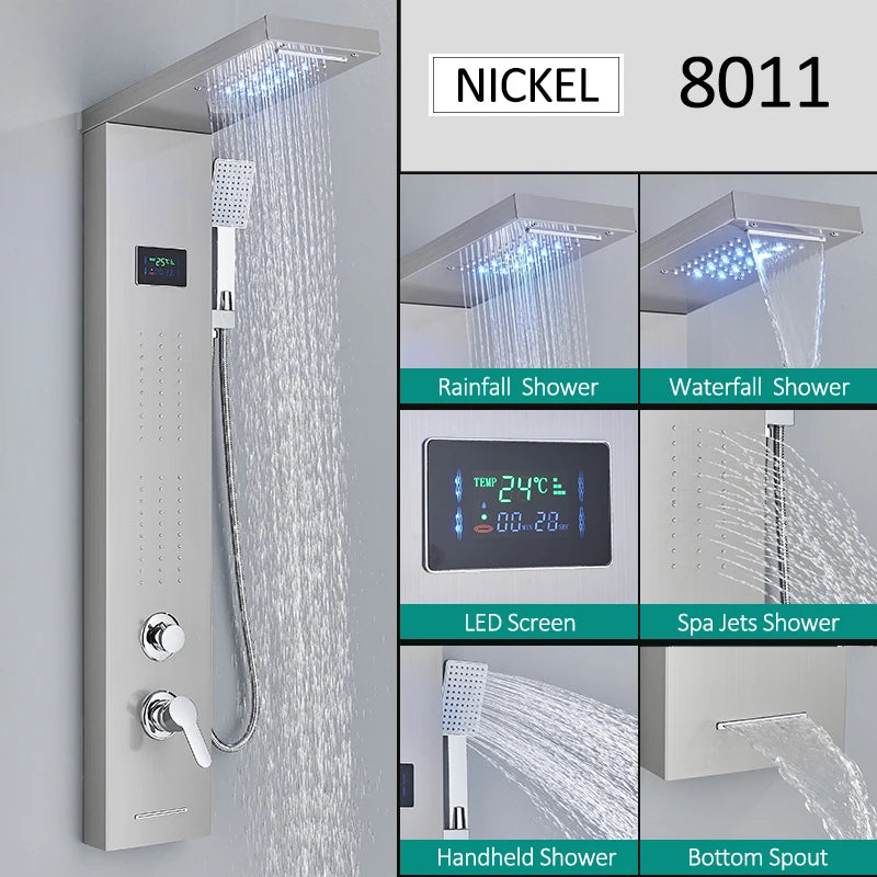 Quyanre LED Shower Panel Tower System Rain Waterfall Faucet