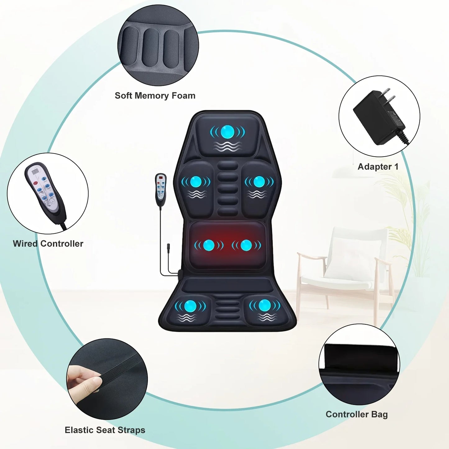 HIMOUTA Full Body Back Massager Chair Cushion With Heat