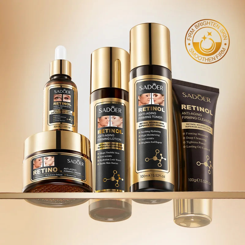 Retinol Facial Skincare Set With Toner Essence And Cream