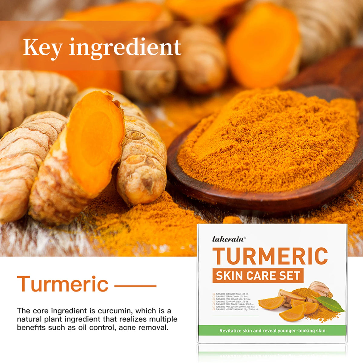 Lakerain Turmeric Skincare Set With Anti Acne Facial Cleanser